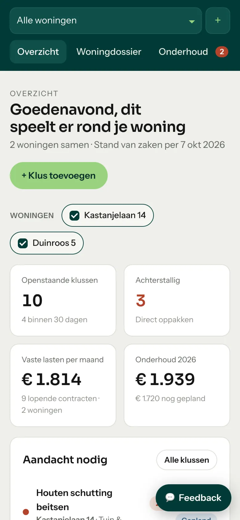 Het Premium-dashboard op een telefoon