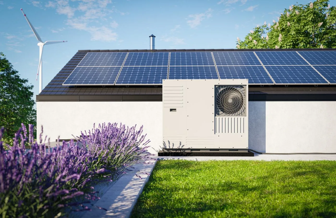 Woning met zonnepanelen en warmtepomp